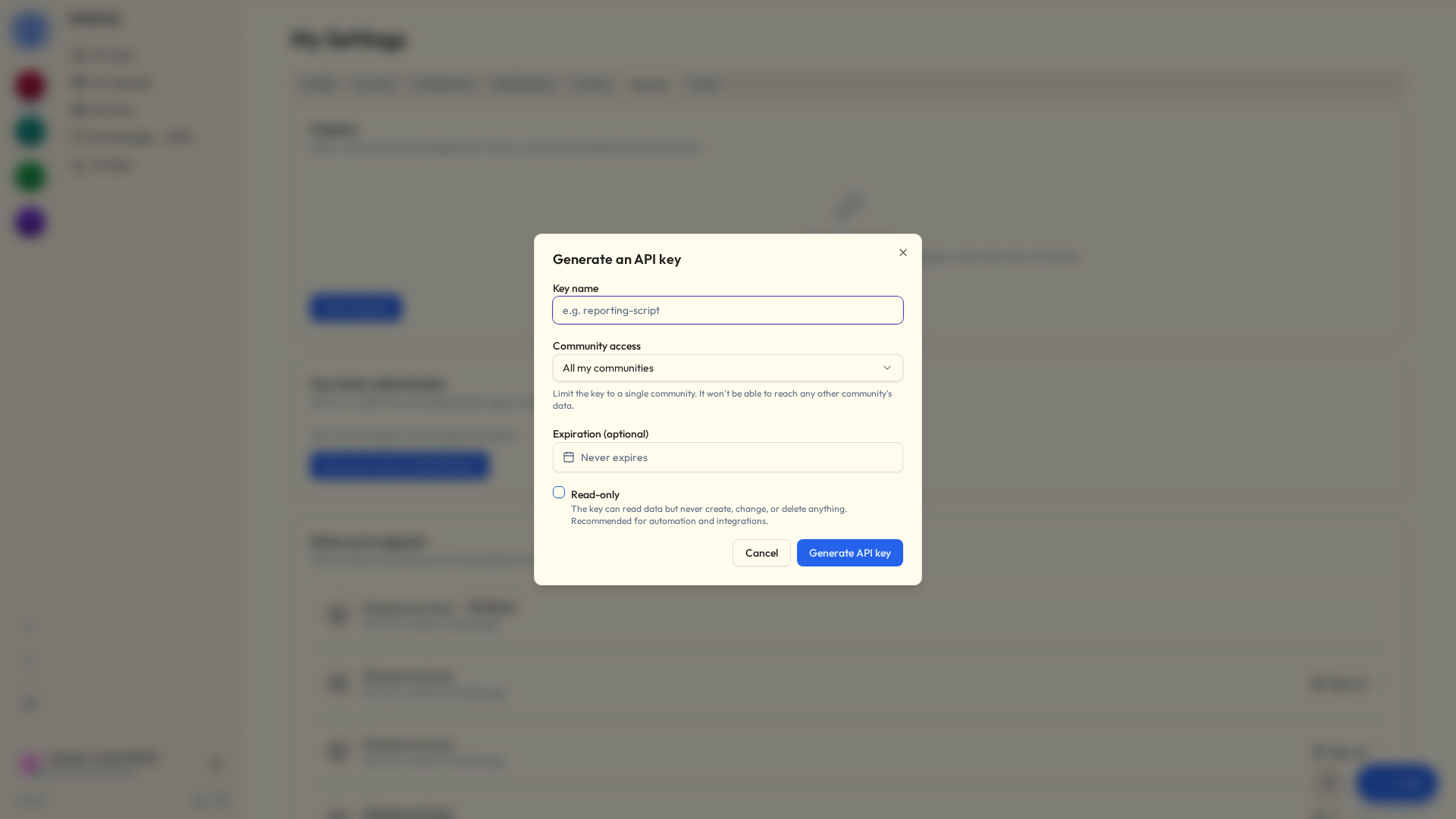 Generating an API key