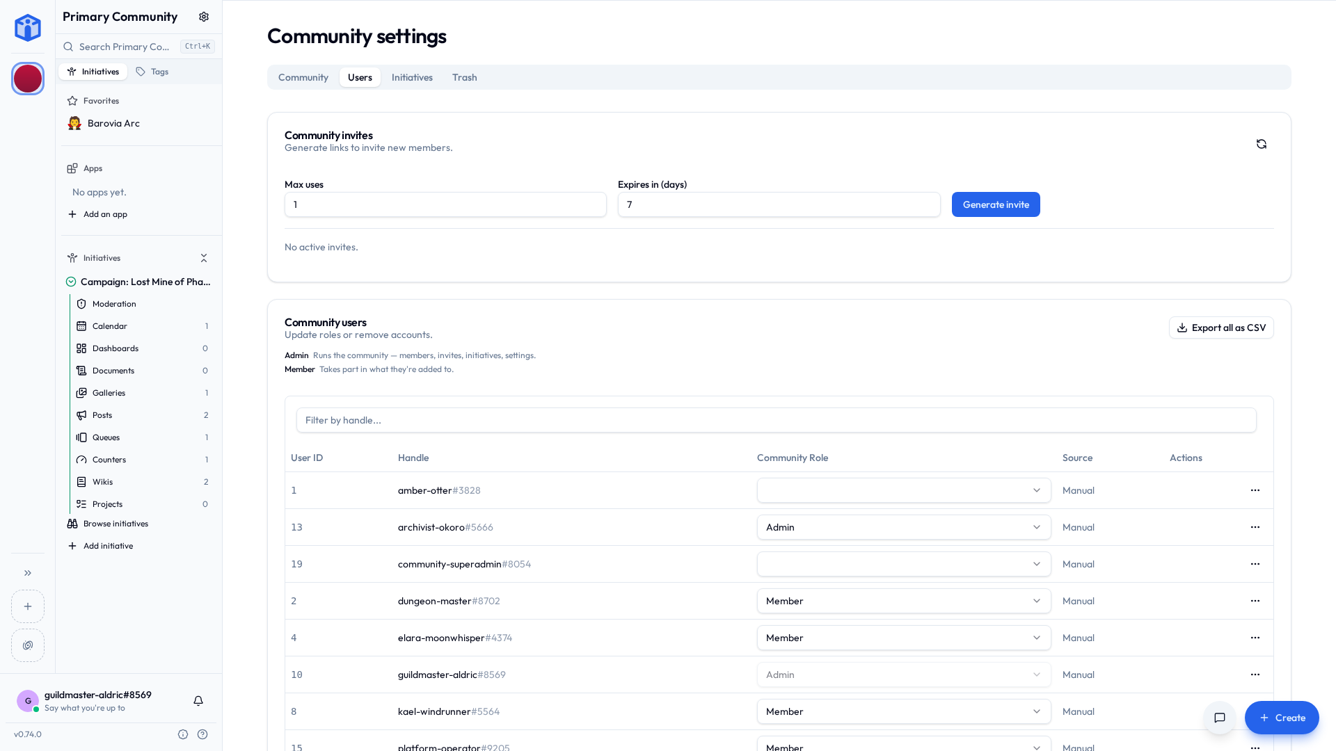 Managing members and invites in Community settings