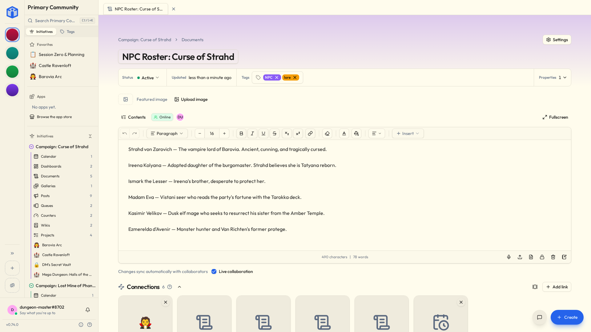 [shows a thing in full, right there in the page. See Embeds./opens the insert menu: images, tables, callouts, statuses, drawings, diagrams, embeds, and smart chips.
![The text editor