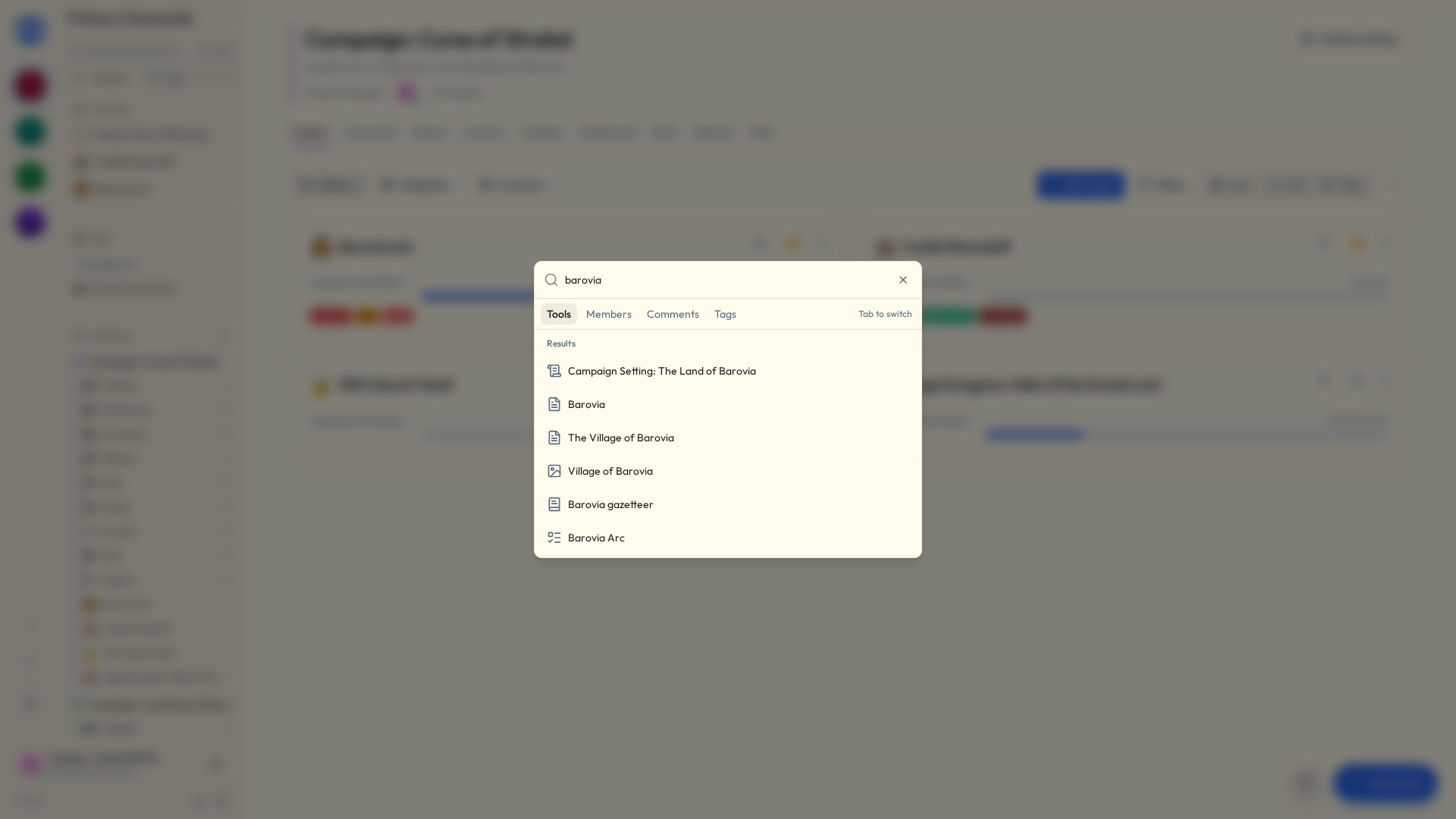 The search box, opened with Cmd or Ctrl + K