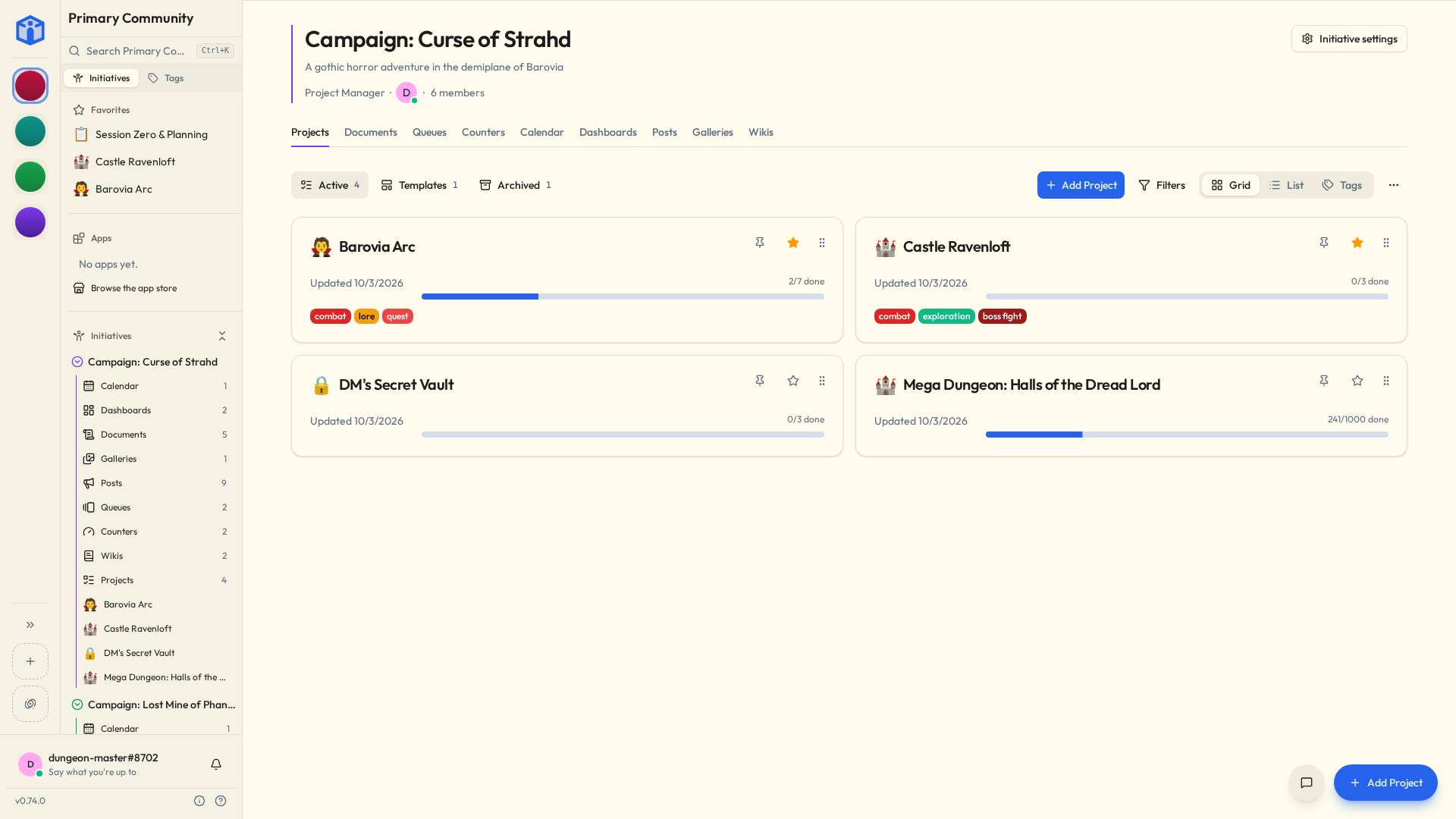 The Initiative screen: the community rail, the sidebar, and an initiative's page