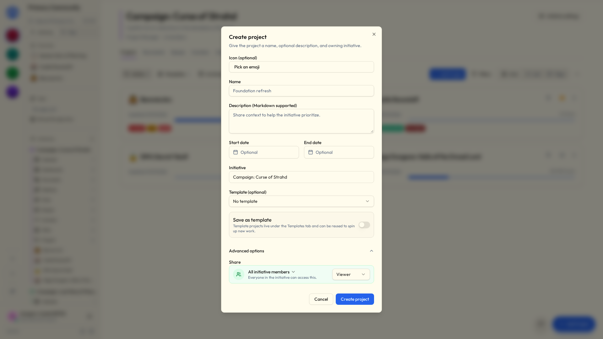 Creating a project