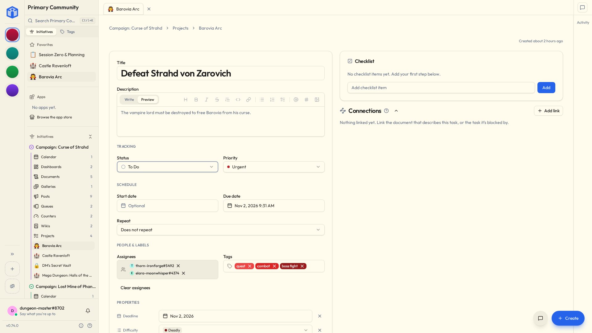 Editing a task's details