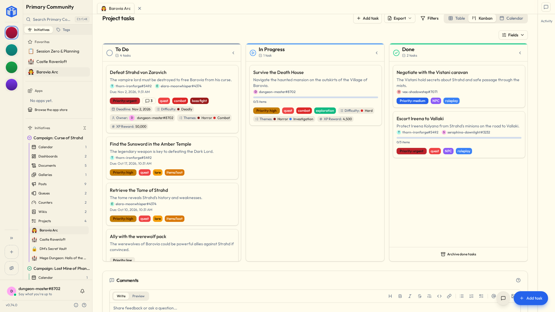 A project in Kanban view