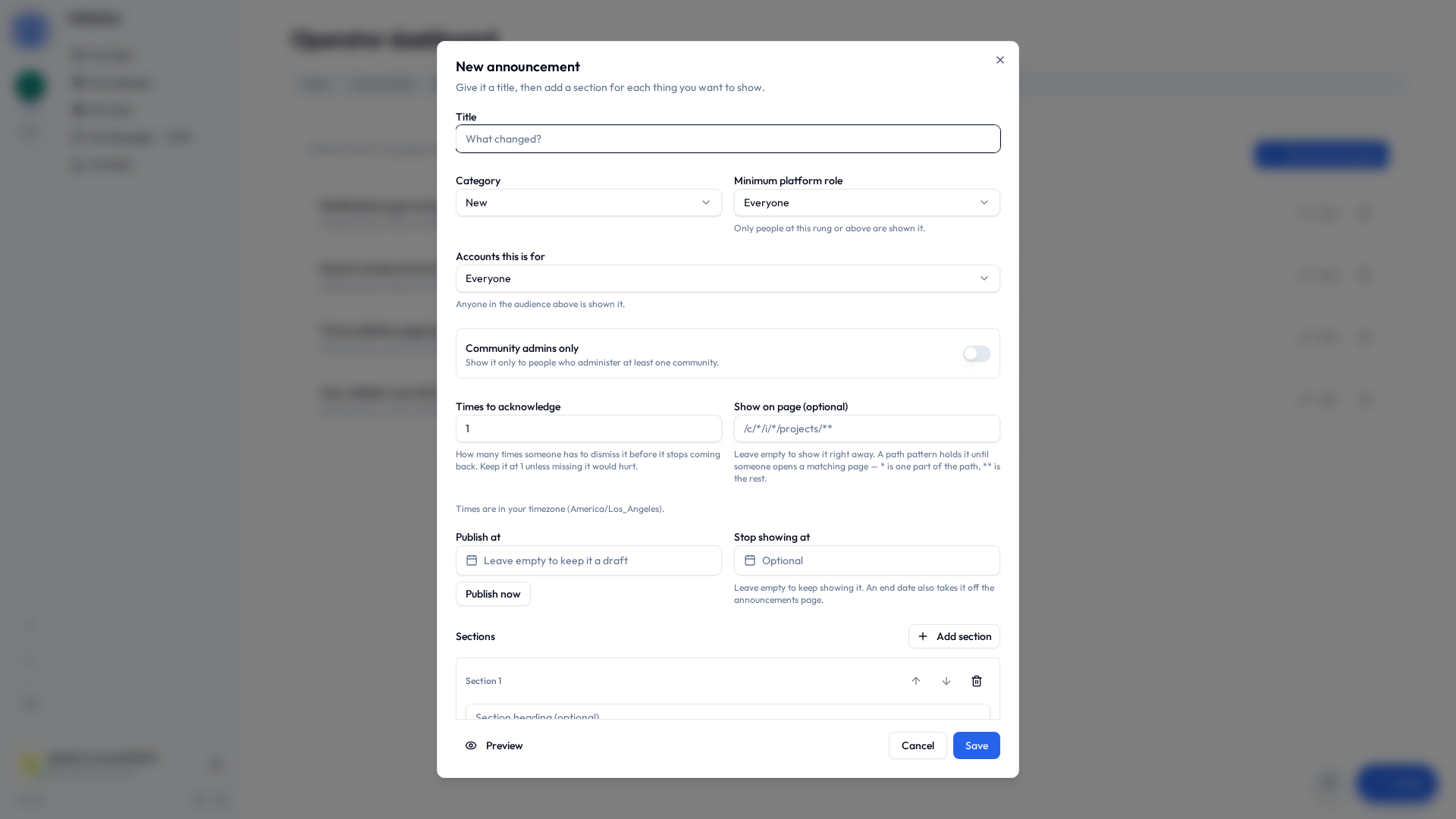 The announcement editor