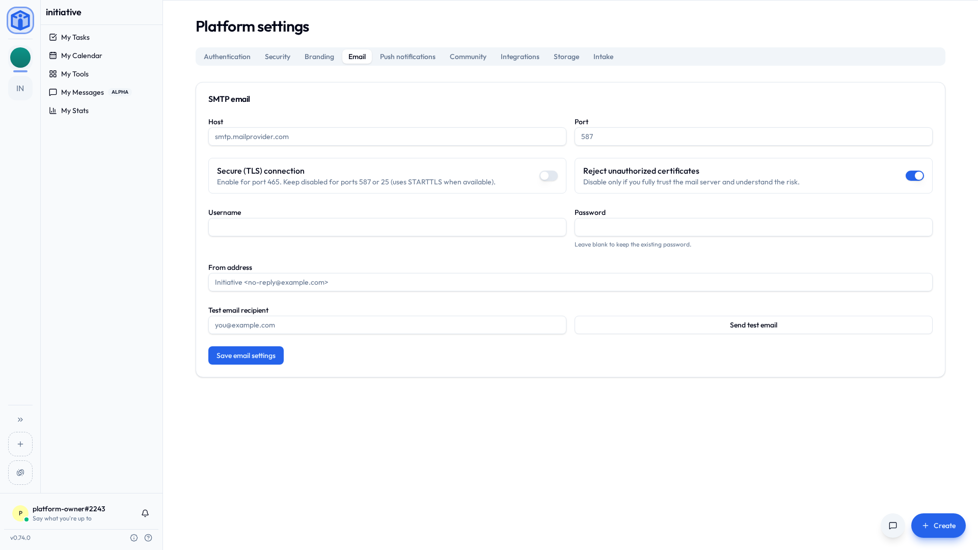 SMTP email settings