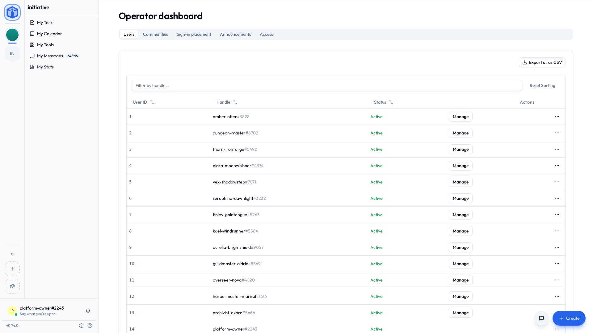 Operator dashboard › Users