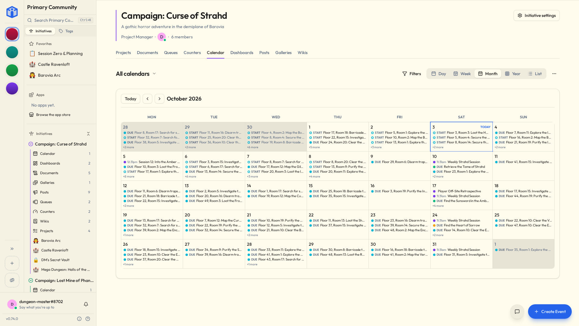 The initiative calendar with events